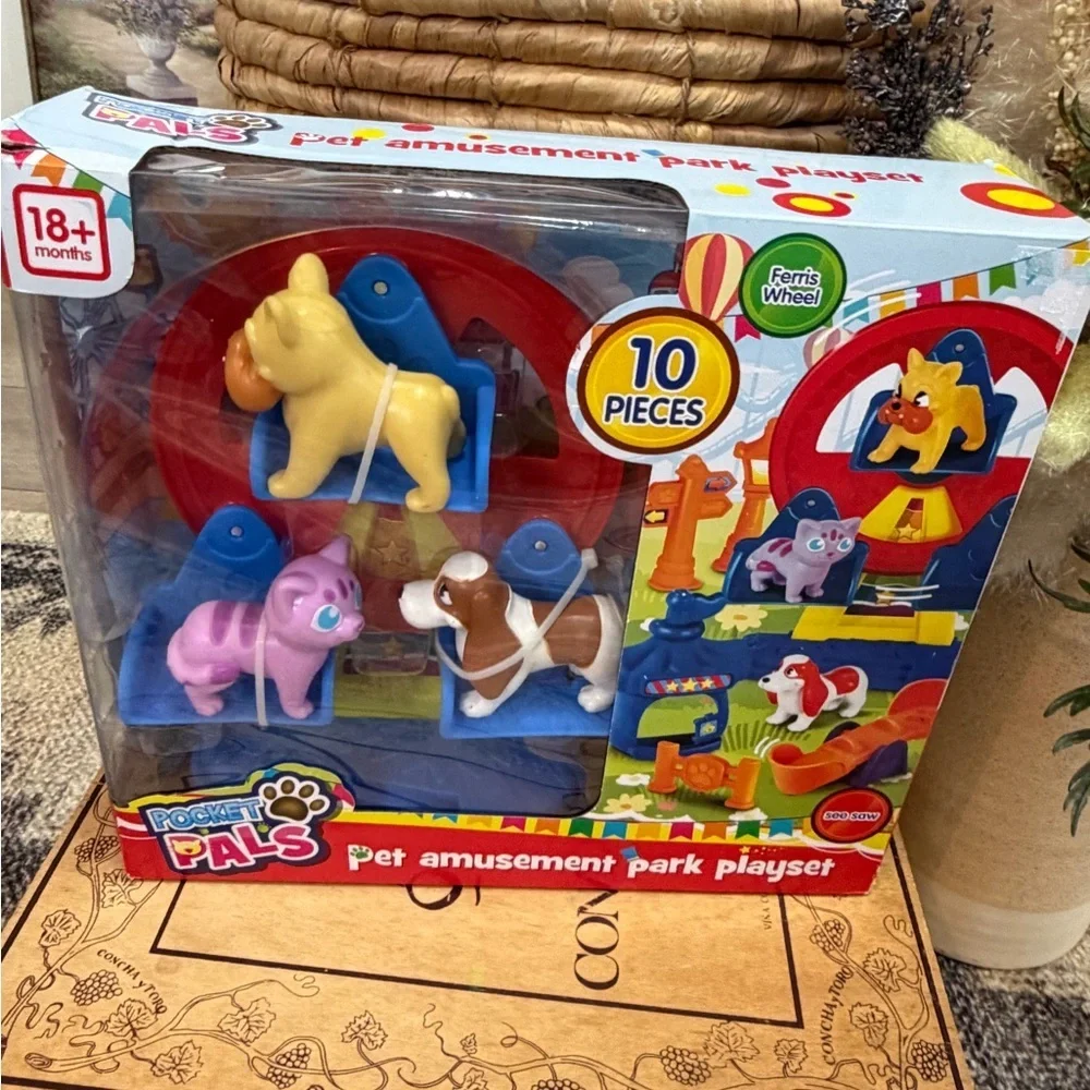 New Toddlers 10 Pc Pet Carnival Amusement Park Rides & Figures Toy Set